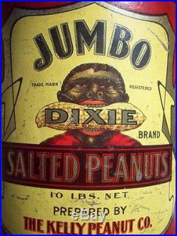 Jumbo Dixie Brand Salted Peanuts Store Display Tin, Outrageous Black Man Image