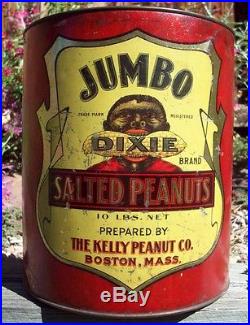Jumbo Dixie Brand Salted Peanuts Store Display Tin, Outrageous Black Man Image