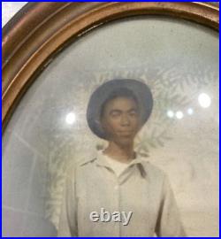 LARGE 16x12 ANTIQUE VINTAGE c. 1912 BLACK AMERICANA BOY PHOTO PORTRAIT ORIG FRAME