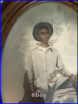 LARGE 16x12 ANTIQUE VINTAGE c. 1912 BLACK AMERICANA BOY PHOTO PORTRAIT ORIG FRAME