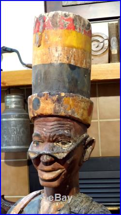 LARGE CARVED Antique MARDI GRAS Statue BLACK AMERICANA Cigar Store Indian Style