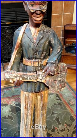 LARGE CARVED Antique MARDI GRAS Statue BLACK AMERICANA Cigar Store Indian Style
