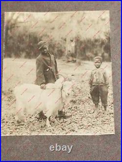 Late 1800's Black Americana Original Photo TWO BLACK CHILDREN & GOAT Ragamuffin