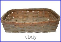 Late 19th C Antique Nut Brown Color/black Ash Splint Wood Rect Gathering Basket