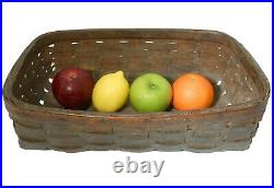 Late 19th C Antique Nut Brown Color/black Ash Splint Wood Rect Gathering Basket