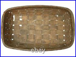 Late 19th C Antique Nut Brown Color/black Ash Splint Wood Rect Gathering Basket