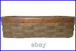 Late 19th C Antique Nut Brown Color/black Ash Splint Wood Rect Gathering Basket