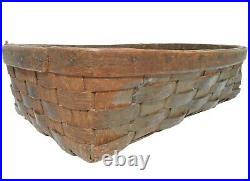 Late 19th C Antique Nut Brown Color/black Ash Splint Wood Rect Gathering Basket