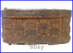 Late 19th C Antique Nut Brown Color/black Ash Splint Wood Rect Gathering Basket