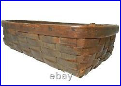 Late 19th C Antique Nut Brown Color/black Ash Splint Wood Rect Gathering Basket