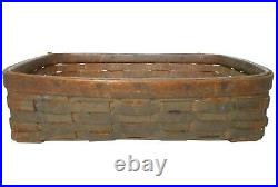 Late 19th C Antique Nut Brown Color/black Ash Splint Wood Rect Gathering Basket