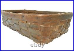 Late 19th C Antique Nut Brown Color/black Ash Splint Wood Rect Gathering Basket