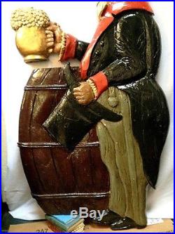 Life-Sized, 68 Antique Black Americana Wood Relief Carving, Man With Beer Mug