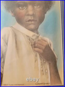 Lithograph signed numbered framed prints Black Innocense Little Boy Rare Gift