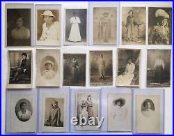 Lot of 17 Antique African American Black Women History RPPC Real Photo Postcards