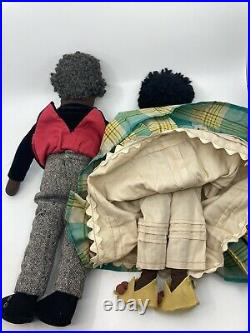 Lot of 2 Antique Black Americana Cloth Dolls 17 Tall Hand Sewn One of a Kind