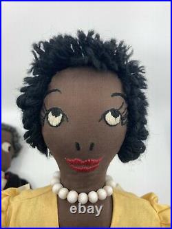 Lot of 2 Antique Black Americana Cloth Dolls 17 Tall Hand Sewn One of a Kind