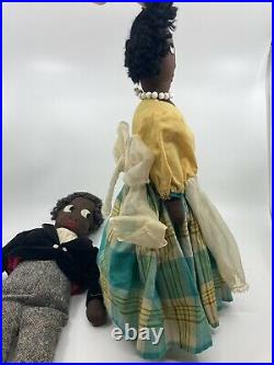 Lot of 2 Antique Black Americana Cloth Dolls 17 Tall Hand Sewn One of a Kind