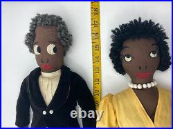 Lot of 2 Antique Black Americana Cloth Dolls 17 Tall Hand Sewn One of a Kind