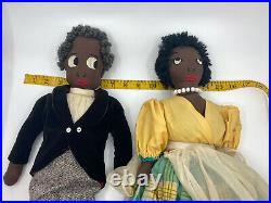Lot of 2 Antique Black Americana Cloth Dolls 17 Tall Hand Sewn One of a Kind