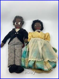 Lot of 2 Antique Black Americana Cloth Dolls 17 Tall Hand Sewn One of a Kind