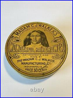 MADAM C. J. WALKER'S WONDERFUL HAIR GROWER Tin Can Black Americana