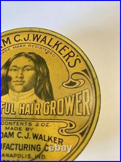 MADAM C. J. WALKER'S WONDERFUL HAIR GROWER Tin Can Black Americana