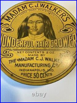 MADAM C. J. WALKER'S WONDERFUL HAIR GROWER Tin Can Black Americana