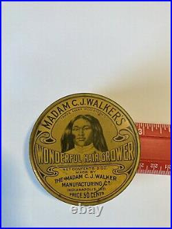 MADAM C. J. WALKER'S WONDERFUL HAIR GROWER Tin Can Black Americana