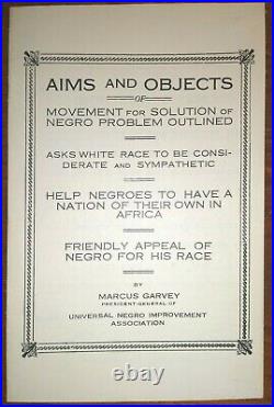 MARCUS GARVEY Pamphlet Aims and Objects of Movement for solution of Negro