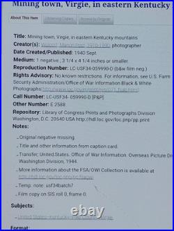 MARION POST WALCOTT KENTUCKY MINING TOWN, 1940/Not Digitized Library of Congress