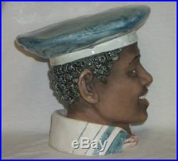 Majolica Black Americana Maritime Sailor Tobacco Jar Humidor