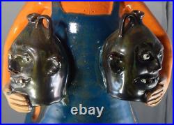 Marvin Bailey Southern Folk Art Pottery Statue of a Man With Pot & Face Jugs 27