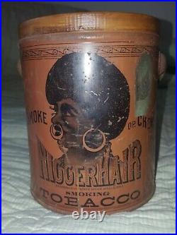 NIERHAIR (BIGGER HAIR) TOBACCO CAN circa 1878 withplexiglass display case