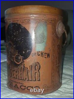 NIERHAIR (BIGGER HAIR) TOBACCO CAN circa 1878 withplexiglass display case