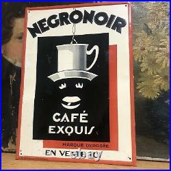 Negronoir French Coffee Cafe Original Embossed Tin Sign C1925 Black Americana