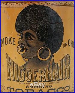 Niggerhair Bigger Hair Tobacco Tin Pail Black Americana Great Condition with Lid