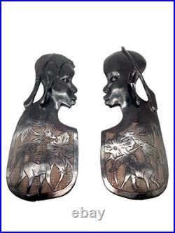 OAK Vintage Black Americana Wall Decor Hand Carved Wood African Mask (Set Of 2)