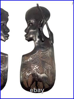 OAK Vintage Black Americana Wall Decor Hand Carved Wood African Mask (Set Of 2)