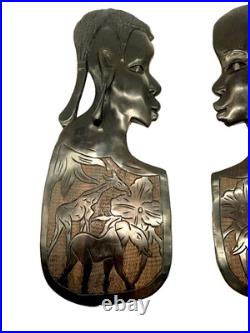 OAK Vintage Black Americana Wall Decor Hand Carved Wood African Mask (Set Of 2)