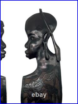 OAK Vintage Black Americana Wall Decor Hand Carved Wood African Mask (Set Of 2)