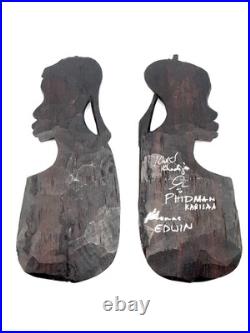 OAK Vintage Black Americana Wall Decor Hand Carved Wood African Mask (Set Of 2)