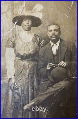 ORIGINAL HANDSOME AFRICAN AMERICAN MARRIED COUPLE PHOTO POSTCARD RPPC c1930