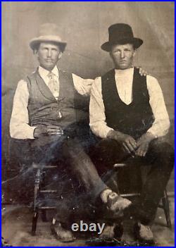 ORIGINAL WESTERN AMERICANA WESTERN MEN POSSIBLY GOLD MINERS CASED TINTYPE c1865
