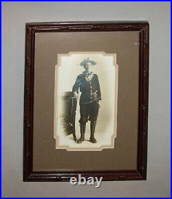 Old Antique Vtg Ca 1900s Mounted Photo of Cowboy Wearing Pistol Hat and Boots