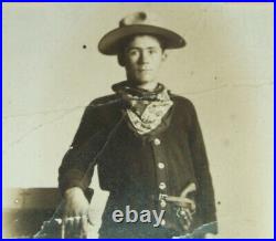 Old Antique Vtg Ca 1900s Mounted Photo of Cowboy Wearing Pistol Hat and Boots
