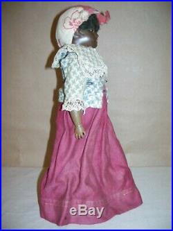 Old Paper Mache Brown Glass Eyed Girl Doll African American Black Americana Mamm