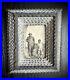 Old Photo African American Man & Girl In Antique Tramp Folk Art Picture Frame