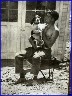 Old Snapshot Photo Handsome Shirtless Man Holding Beagle Dog Antique Vintage Gay
