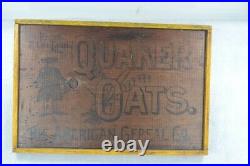 Old period primitive wood hand painted sign Quaker Oats 18x12 original